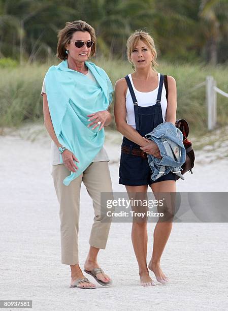 Actor Owen Wilson's mother Laura Wilson and actress Jennifer Aniston are seen filming a scene from the movie "Marley & Me" at the beach behind the...