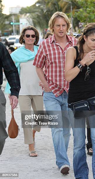 Actor Owen Wilson and his mother Laura Wilson are seen filming a scene from the movie "Marley & Me" at the beach behind the Cardozo Hotel on April...