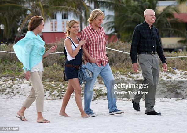 Actor Owen Wilson's mother Laura Wilson, actress Jennifer Aniston, actor Owen Wilson, his father Robert Wilson are seen filming a scene from the...