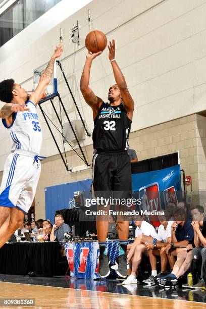 Kris Joseph of the Charlotte Hornets shoots the ball during the game against the Detroit Pistons during the 2017 Orlando Summer League on July 5,...