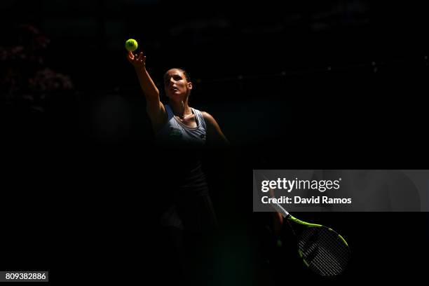 Kristyna Pliskova of the Czech Republic serves during the Ladies Singles second round match against Maria Sakkari of Greece on day three of the...