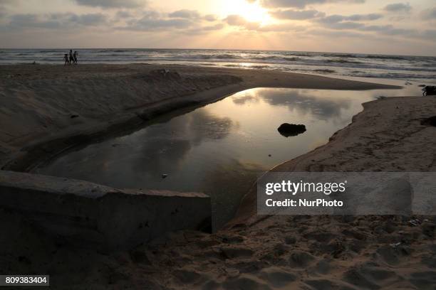 Sewage flows from an outlet into the sea in the Shati refugee camp, in Gaza City 05 July 2017 . Gazan people are reportedly falling ill from drinking...