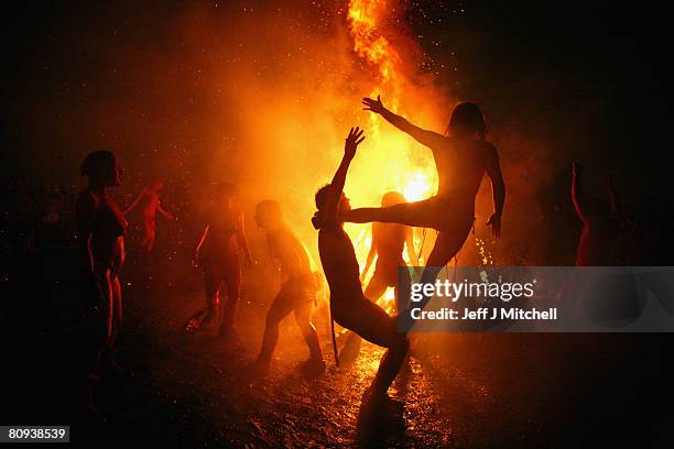 Members of the Beltane Fire Society celebrate the coming of summer by participating in the Beltane Fire Festival on Calton Hill April 30, 2008 in...