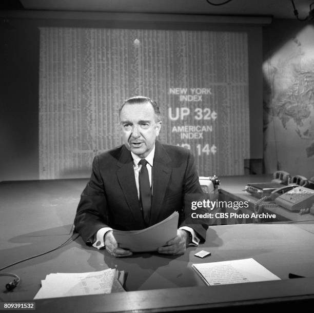 News anchor Walter Cronkite on the set of the CBS Evening News with Walter Cronkite. New York, NY. March 26, 1969.