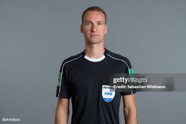 Referee Bastian Dankert poses during the DFB referee team presentation on July 5, 2017 in Grassau, Germany.