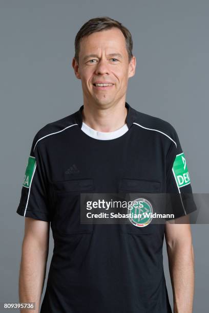 Referee Markus Schmidt poses during the DFB referee team presentation on July 5, 2017 in Grassau, Germany.