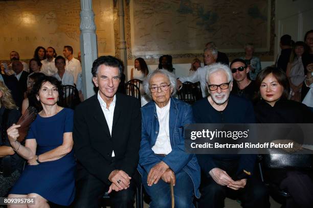 Monique Lang, her husband Jack lang, Adonis, Alejandro Jodorowsky and Pascale Montandon-Jodorowsky attend the Azzedine Alaia Fashion Show as part of...