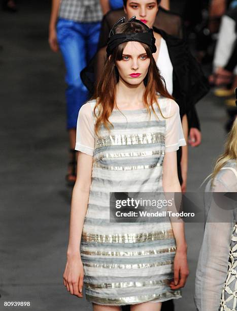 Model showcases an outift by designer Manning Cartell on the catwalk on the fourth day of the Rosemount Australian Fashion Week Spring/Summer 2008/09...