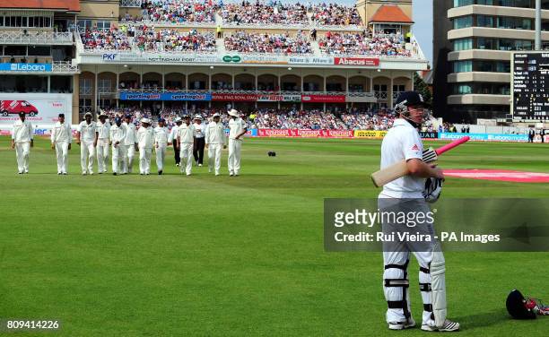 England's Ian Bell looks bemused as he is controversially given out last ball before tea, a decision which was later reversed during the second...