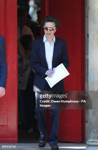 The Princess Royal outside Canongate Kirk, Edinburgh after the rehearsal of the wedding of Zara Phillips and Mike Tindall tomorrow.