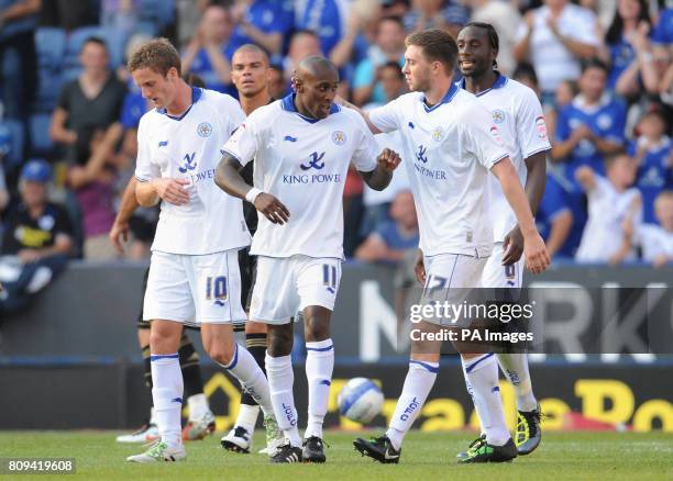 Leicester City's Lloyd Dyer celebrates his goal during the Pre Season Friendly at the King Power Stadium, Leicester.