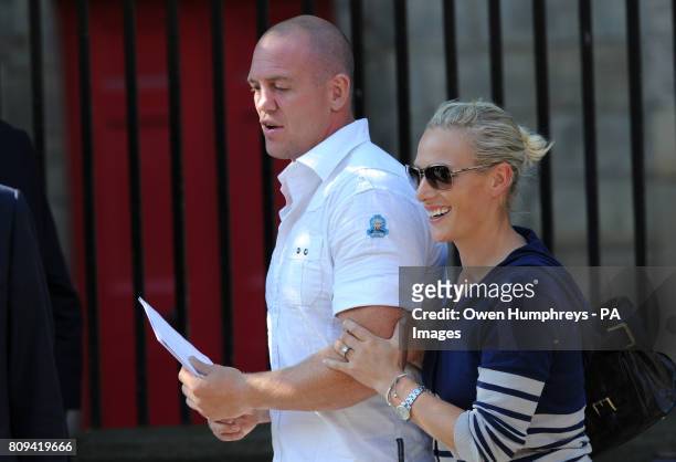 Zara Phillips and Mike Tindall outside Canongate Kirk, Edinburgh after the rehearsal of their wedding tomorrow.Picture date: Friday July 29, 2011....