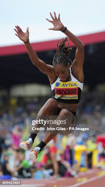 Shara Proctor wins the Women's Long Jump during the Aviva UK Trials and Championships at the Alexander Stadium, Birmingham.