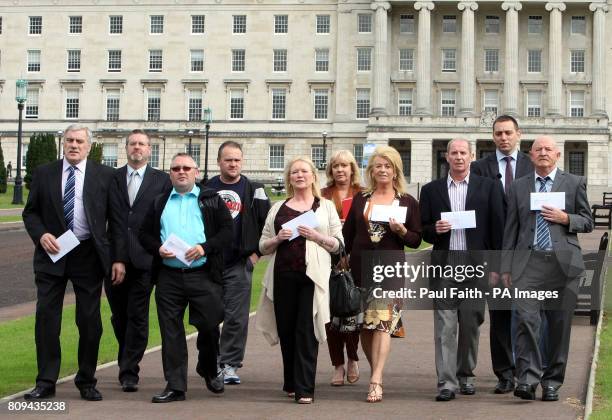 Six Former Internees Joseph Curley, Thomas Doyle, Evelyn Gilroy, Geraldine McCann, Kevin Donnelly and Brian Ward, prepare to hand a letter into...