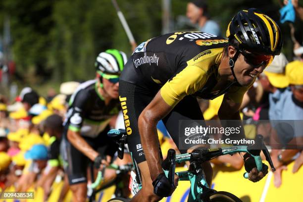George Bennett of New Zealand riding for Team Lotto NL-Jumbo rides during stage five of the 2017 Le Tour de France, a 160.5km stage from Vittel to La...