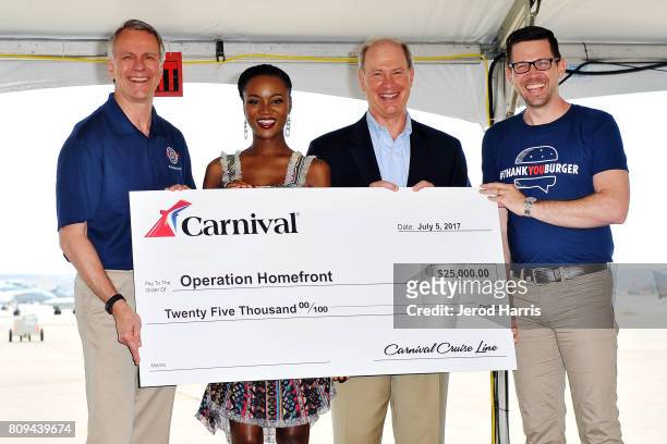 Operation Homefront President and CEO John Pray, Carnival Vista Godmother and former Miss USA Deshauna Barber, Carnival Cruise Lines Chief Maritime...