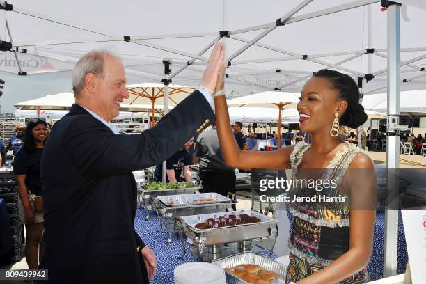 Carnival Cruise Lines Chief Maritime Officer Vice Admiral William Burke and Carnival Vista Godmother and former Miss USA Deshauna Barber attend...