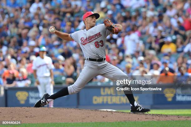 Baltimore Orioles relief pitcher Tyler Wilson pitches during a baseball game between the Milwaukee Brewers and the Baltimore Orioles at Miller Park...