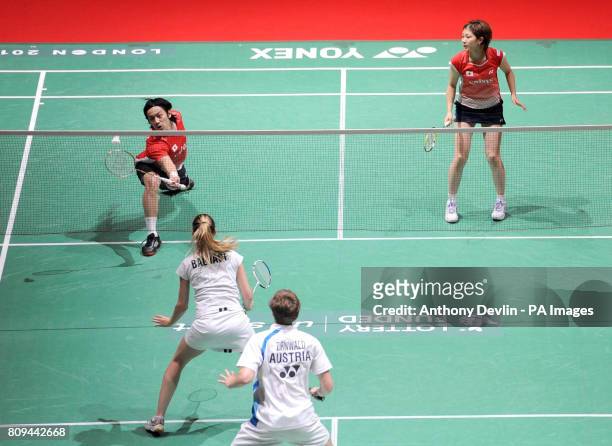 Japan's Shintaro Ikeda and Reiko Shiota in action against Austria's Roman Zirnwald and Elisabeth Baldauf during the World Championships at Wembley...