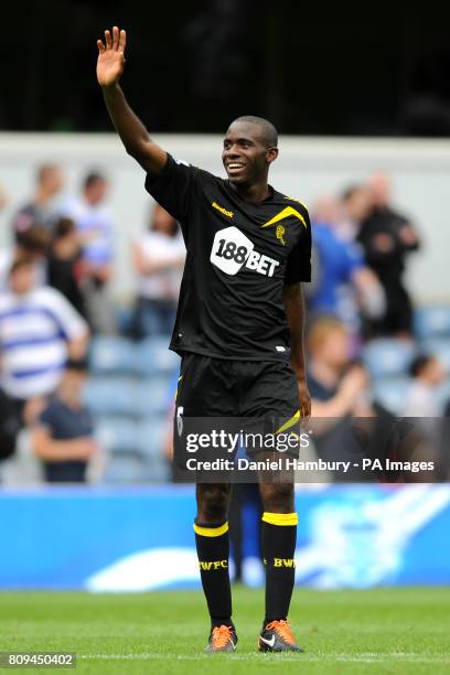 Bolton Wanderers' Fabrice Muamba acknowledges the travelling support