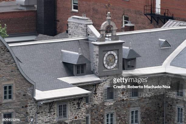 Saint Sulpice Seminary, aerial view of facade architecture. The building is the second oldest in Montreal and a National Historic Site of Canada. .