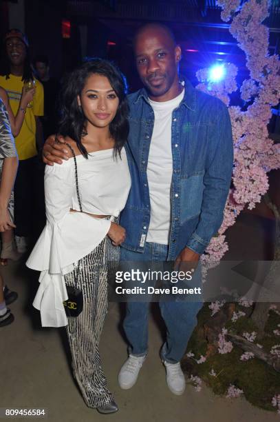 Vanessa White and Mikey A Abegunde attend the Warner Music Group and British GQ Summer Party in partnership with Quintessentially at Nobu Hotel...