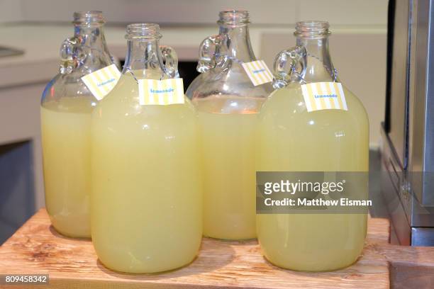 Juice drinks on display during a screening of Despicable Me 3 hosted by Gwyneth Paltrow and goop at Southampton Movie Theatre on July 5, 2017 in...