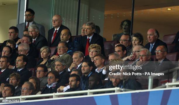 Arsenal manager Arsene Wenger watches the actrion from the Director's BOx