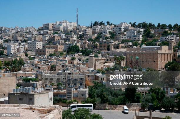 Picture taken on June 29, 2017 shows a view of the Cave of the Patriarchs, also known as the Ibrahimi Mosque, which is a holy shrine for Jews and...