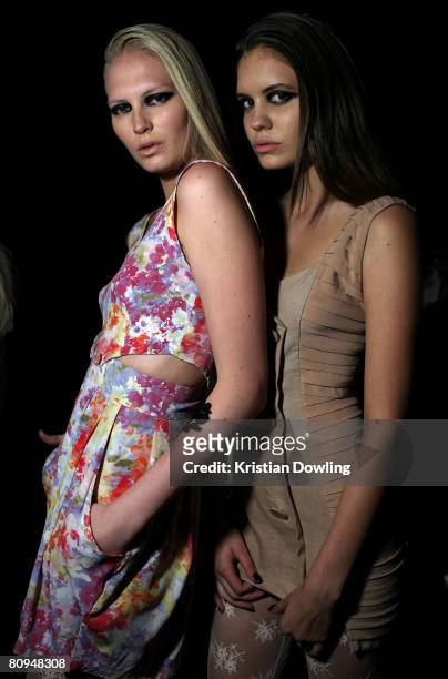 Models pose backstage prior to the Shakuhachi show during the fourth day of the Rosemount Australian Fashion Week Spring/Summer 2008/09 Collections...