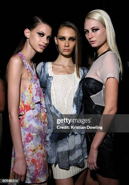 Models pose backstage prior to the Shakuhachi show during the fourth day of the Rosemount Australian Fashion Week Spring/Summer 2008/09 Collections...