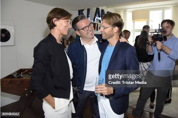 Eva Lutz, Reinhard Maetzler and Kai Rose attend the Klambt Fashion Cocktail in Berlin at Soho House on July 5, 2017 in Berlin, Germany.