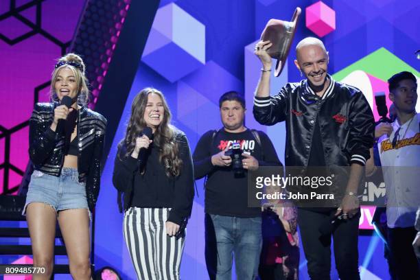 Leslie Grace, Joy and Jesse rehearse on stage during Univision's "Premios Juventud" 2017 Celebrates The Hottest Musical Artists And Young Latinos...