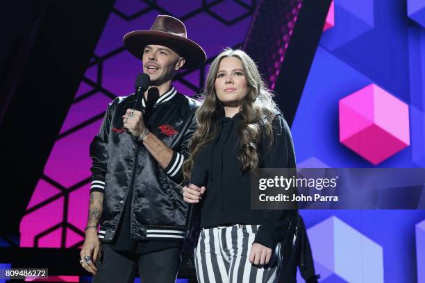 Jesse and Joy rehearse on stage during Univision's "Premios Juventud" 2017 Celebrates The Hottest Musical Artists And Young Latinos Change-Makers -...