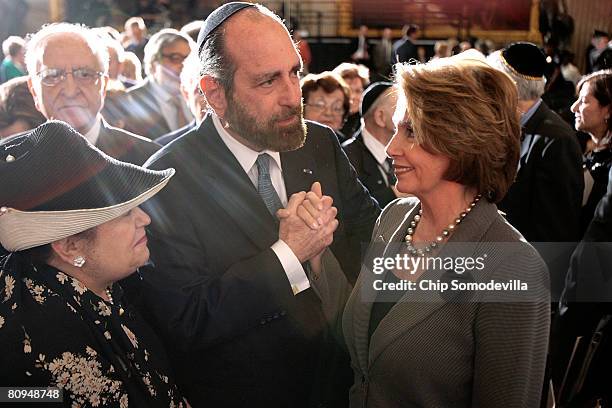 Cantor Joseph Malovany of the Fifth Avenue Synagogue in New York City talks with Speaker of the House Nancy Pelosi after the Days of Remembrance...