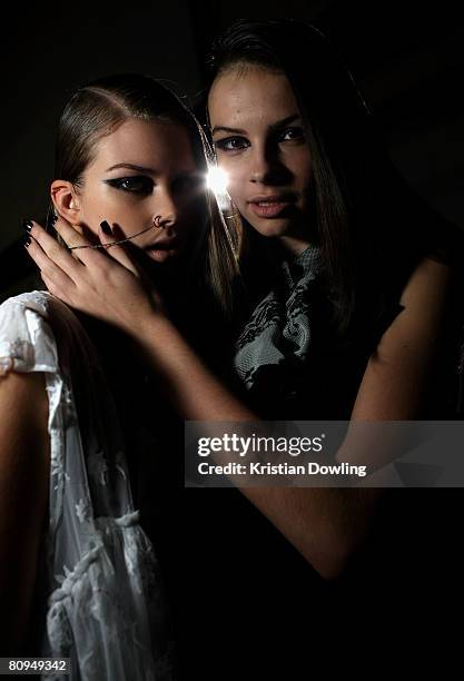 Models pose backstage prior to the Shakuhachi show during the fourth day of the Rosemount Australian Fashion Week Spring/Summer 2008/09 Collections...