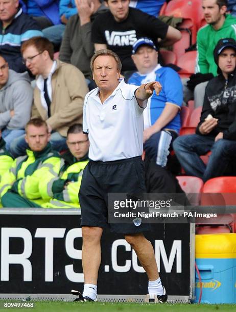 Queens Park Rangers manager Neil Warnock during the Barclays Premier League match at the DW Stadium, Wigan.