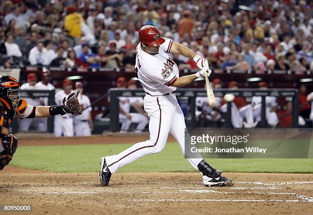Conor Jackson of the Arizona Diamondbacks hits during the game against the San Francisco Giants at Chase Field in Phoenix, Arizona on April 21, 2008....