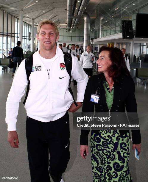 England Rugby team captain Lewis Moody walks to the plane in Terminal 1 at Heathrow Airport, London.