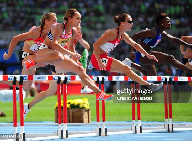 Great Britain's Jessica Ennis wins the 100m Hurdles the first event in the Heptathlon during Day Three of the IAAF World Athletics Championships at...