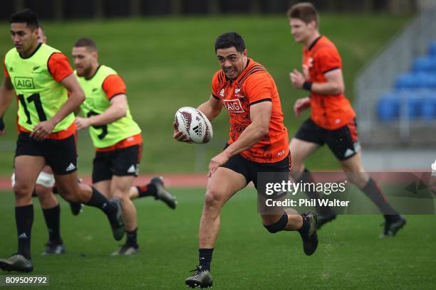 Anton Lienert-Brown of the All Blacks during a New Zealand All Blacks training session at Trusts Stadium on July 6, 2017 in Auckland, New Zealand.