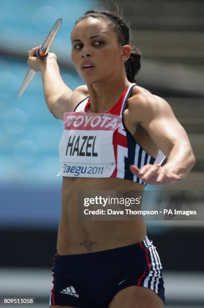 Great Britain's Louise Hazel in the heptahlon Javelin during Day Four of the IAAF World Athletics Championships at the Daegu Stadium in Daegu, South...