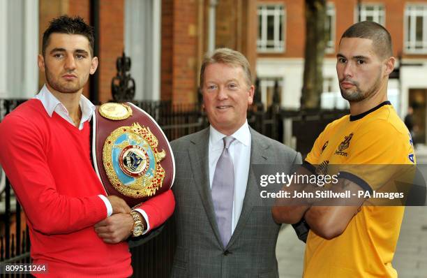 Nathan Cleverly and Tony Bellew with promoter Frank Warren during a press conference at the Landmark Hotel, London.