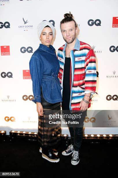 Alina Sueggeler and Andi Weizel attend the GQ Mension Style Party 2017 at Austernbank on July 5, 2017 in Berlin, Germany.