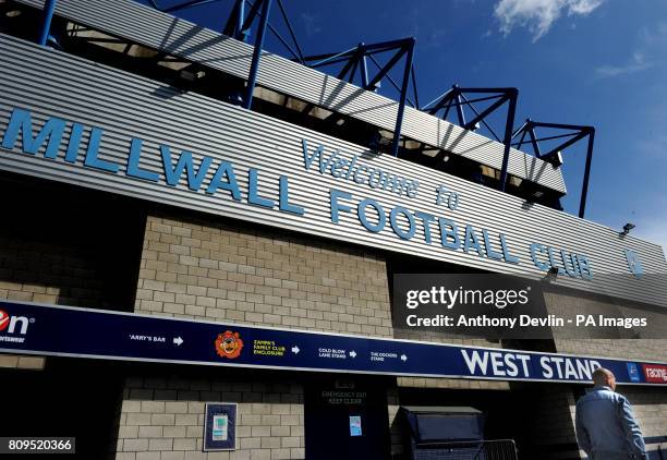 General view of the entrance to the New Den, home of Millwall