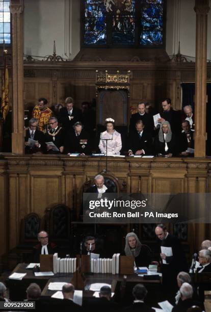 Queen Elizabeth II with the Duke of Edinburgh, at St Giles Cathedral, Edinburgh, when they attended the official opening of the General Assembly of...