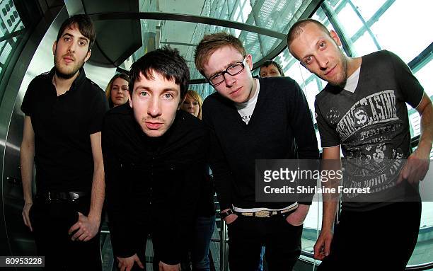Rick Boardman, James Cook, Matt Cocksedge and Dan Hadley of Delphic pose backstage on Channel M - City Life Social at Urbis on May 1, 2008 in...