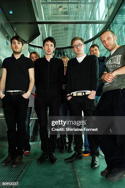 Rick Boardman, James Cook, Matt Cocksedge and Dan Hadley of Delphic pose backstage at Channel M - City Life Social at Urbis on May 1, 2008 in...