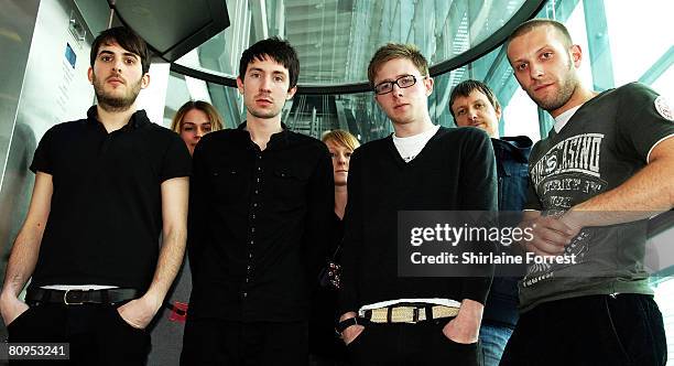 Rick Boardman, James Cook, Matt Cocksedge and Dan Hadley of Delphic pose backstage at Channel M - City Life Social at Urbis on May 1, 2008 in...