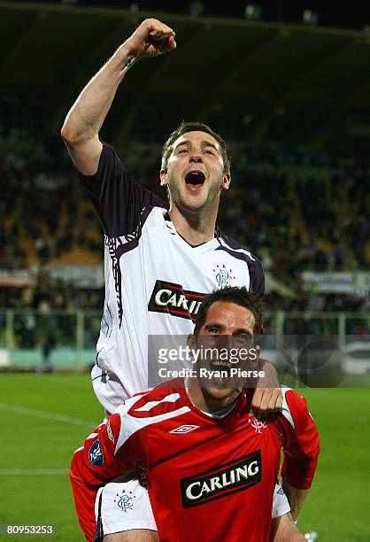 Kevin Thompson and Neil Alexander of Rangers celebrate after the UEFA Cup Semi Final second leg match at the Artemio Franchi Stadium on May 1, 2008...
